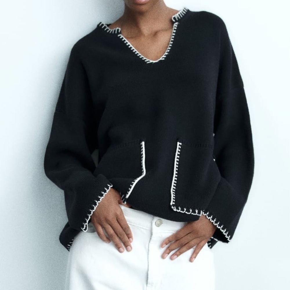 Zara Topstitched knit sweater